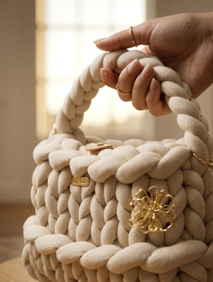 ##Le Cappuccino – Borsa in Maglia Chunky Intrecciata##